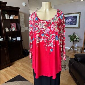JM Collection red floral scoop neckline tunic-size XXL-NWT